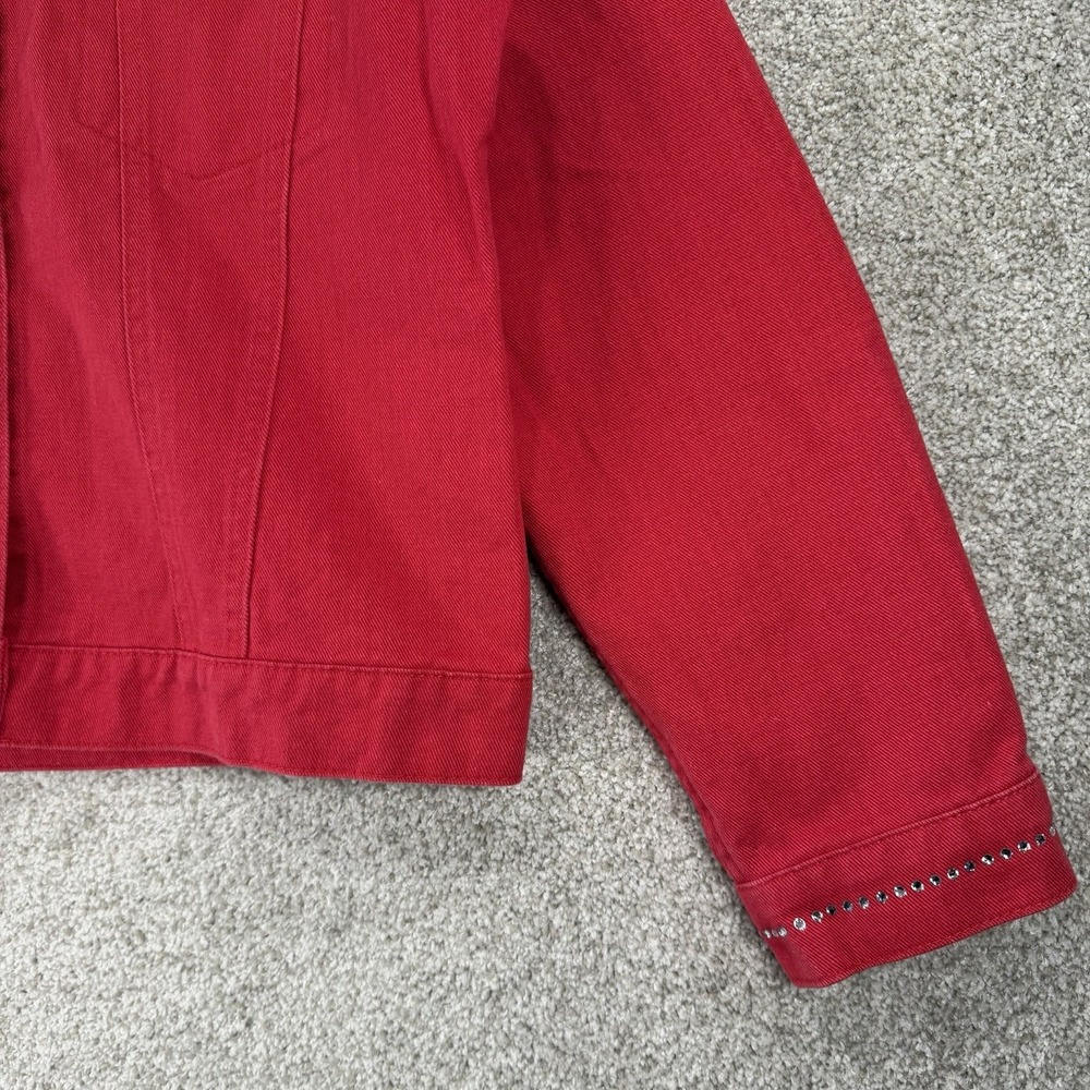 Christine‎ Alexander Red Embellished Rhinestone Denim Jacket M Rodeo Western - Picture 5 of 11